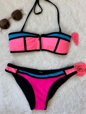 1980s Color Block Bikini Size XS New Old Stock!